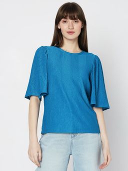 VERO MODA - Women Self Design Blue Top