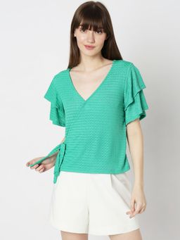 VERO MODA - Women Textured Green Top