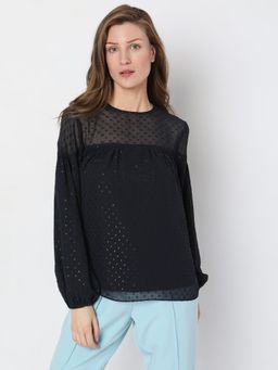 VERO MODA - Women Self Design Black Top