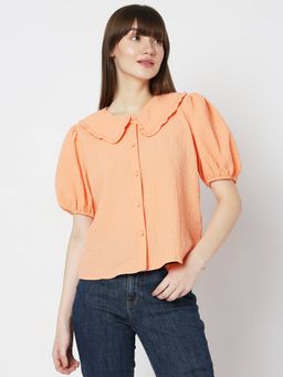 VERO MODA - Women Textured Orange Top