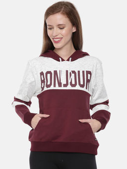 3PIN - Bonjour Printed White & Burgundy Sweatshirt