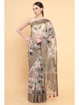 Soch - Women Multi-Color Organza Printed Saree with Stitched Blouse