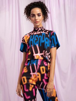 KENDALL + KYLIE - Psycho Print Printed High Neck Top