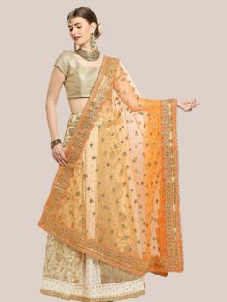 Dupatta Bazaar - Womens Peach Bridal Sada Saubhagyawati Bhav Net Dupatta with Heavy Border