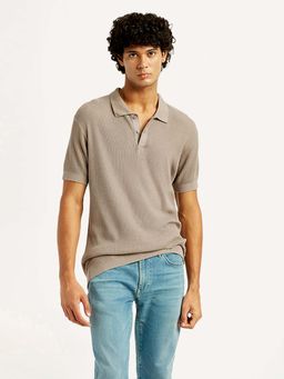 Levi's - Men's Taupe Textured Slim Fit Polo T-shirt