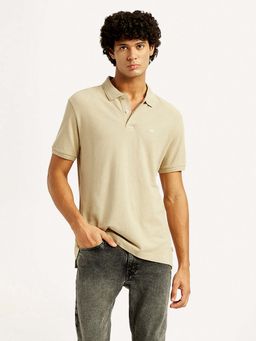 Levi's - Men's Beige Solid Slim Fit Polo T-shirt