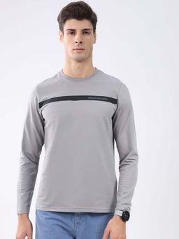 Rock.it - Men's Grey Solid Round Neck Full Sleeve T-shirt