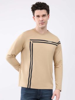 Rock.it - Men's Beige Stripe Round Neck Full Sleeve T-shirt