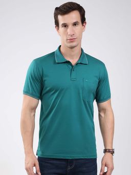 Monte Carlo - Men's Green Solid Collar Neck Half Sleeve T-shirt