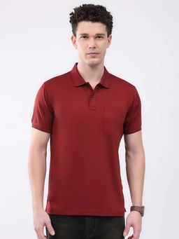 Monte Carlo - Men's Maroon Solid Collar Neck Half Sleeve T-shirt