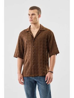 Snitch - Brown Textured Half Sleeves Oversized Casual Shirt
