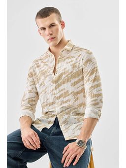 Snitch - Beige Abstract Full Sleeves Slim Casual Shirt