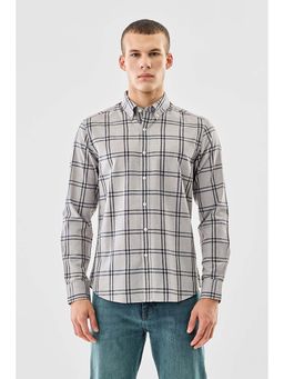 Snitch - Grey Checks Full Sleeves Slim Casual Shirt