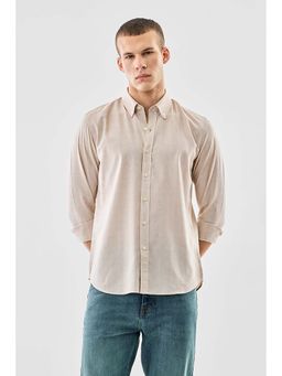 Snitch - Beige Solid Full Sleeves Slim Casual Shirt