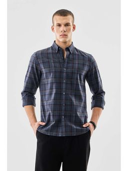Snitch - Navy Blue Checks Full Sleeves Slim Casual Shirt