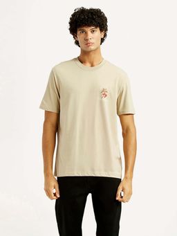 Levi's - Men's Beige Graphic Print Round Neck T-shirt