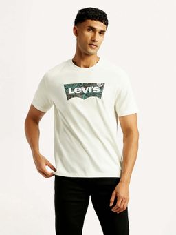 Levi's - Men's White Brand Logo Solid Round Neck T-shirt