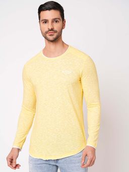 ROOKIES - Men Yellow Full Sleeve Slim Fit Solid Round Neck T-Shirt