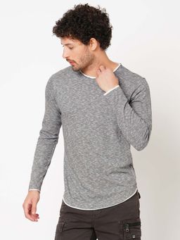 ROOKIES - Men Grey Full Sleeve Slim Fit Solid Round Neck T-Shirt