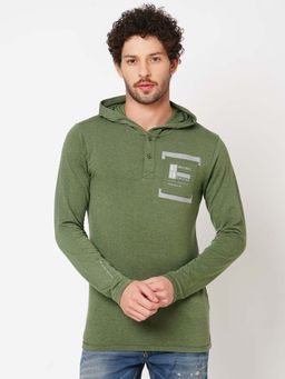 ROOKIES - Men Green Full Sleeve Slim Fit Solid T-Shirt