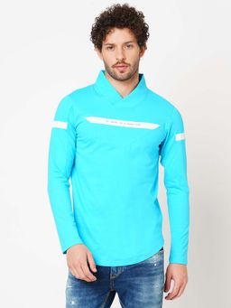 ROOKIES - Men Blue Full Sleeve Slim Fit Solid V Neck T-shirt