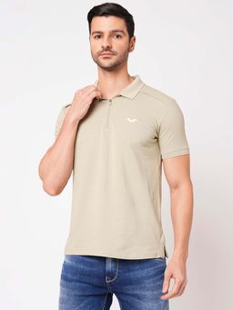 ROOKIES - Beige Classic Pique Half Sleeve Solid Polo T-shirt