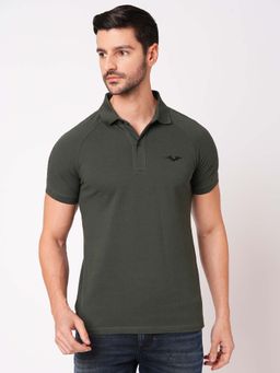 ROOKIES - Men Green Classic Pique Half Sleeve Solid Polo T-shirt
