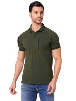 ROOKIES - Men Green Classic Pique Half Sleeve Solid Polo T-shirt