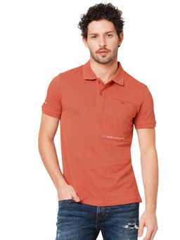 ROOKIES - Men Rust Classic Pique Half Sleeve Solid Polo T-shirt