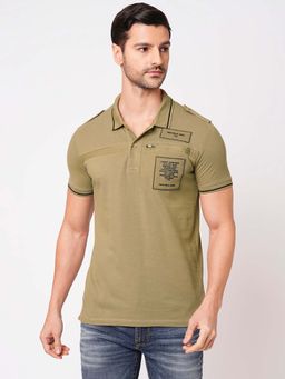 ROOKIES - Men Khaki Classic Pique Half Sleeve Solid Polo T-shirt