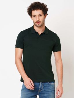 ROOKIES - Men Green Classic Pique Half Sleeve Solid Polo T-shirt