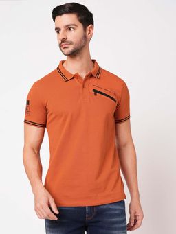 ROOKIES - Men Orange Classic Pique Half Sleeve Solid Polo T-shirt