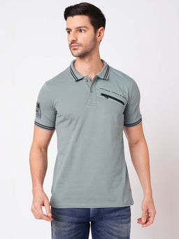 ROOKIES - Men Grey Classic Pique Half Sleeve Solid Polo T-shirt