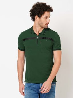 ROOKIES - Men Green Classic Pique Half Sleeve Solid Polo T-shirt