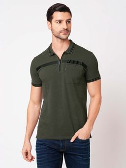 ROOKIES - Men Charcoal Classic Pique Half Sleeve Solid Polo T-shirt