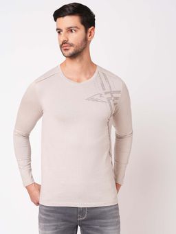 ROOKIES - Men's Grey Casual V Neck Full Sleeve Solid T-shirt