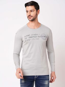ROOKIES - Men's Grey Casual Round Neck Full Sleeve Solid T-shirt