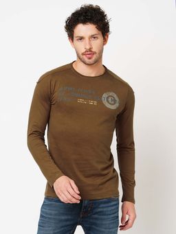 ROOKIES - Men's Khaki Casual Round Neck Full Sleeve Solid T-shirt