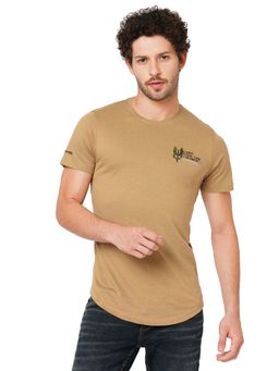 ROOKIES - Men's Khaki Casual Round Neck Full Sleeve Solid T-shirt