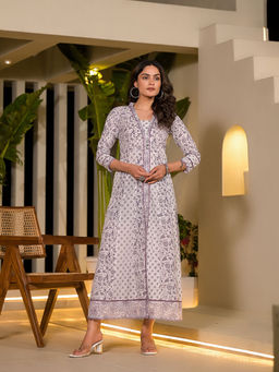 Yufta - Lavender Floral Printed A-Line Maxi Dress