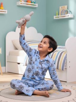 CASA DE NEENEE - Blue Young Pilot Range Full Sleeves Shirt and Pyjama Set for Boys