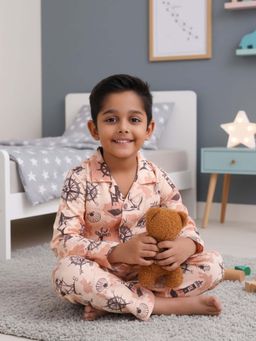 CASA DE NEENEE - Peach Young Pilot Range Full Sleeves Shirt and Pyjama Set for Boys