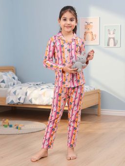 CASA DE NEENEE - Multi Color Bloomy Dreams Range Full Sleeves Shirt and Pyjama Set for Girls
