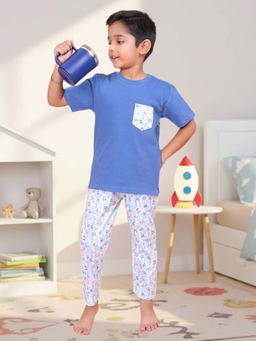 CASA DE NEENEE - Blue Little Picasso Half Sleeves Tshirt and Pyjama Set Color for Boys