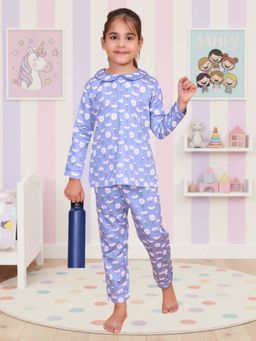 CASA DE NEENEE - Blue Bloom Buds Range Full Sleeves Shirt and Pyjama Set for Girls