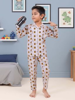 CASA DE NEENEE - Grey Honeyhive Range Full Sleeves Shirt and Pyjama Set for Boys