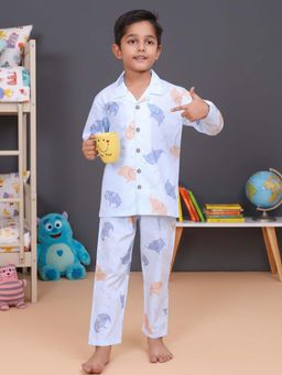 CASA DE NEENEE - Blue Ele Snuggle Range Full Sleeves Shirt and Pyjama Set for Boys