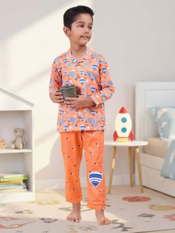 CASA DE NEENEE - Orange Little Flyers Range Full Sleeves Shirt and Pyjama Set for Boys