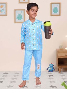 CASA DE NEENEE - Blue Giraffe Giggles Range Full Sleeves Shirt and Pyjama Set for Boys