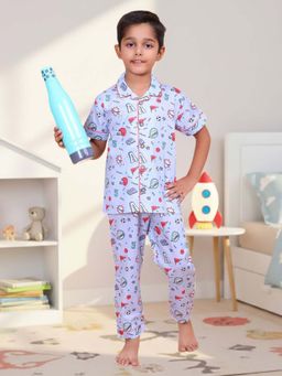 CASA DE NEENEE - Blue Game Dreams Range Half Sleeves Shirt and Pyjama Set for Boys